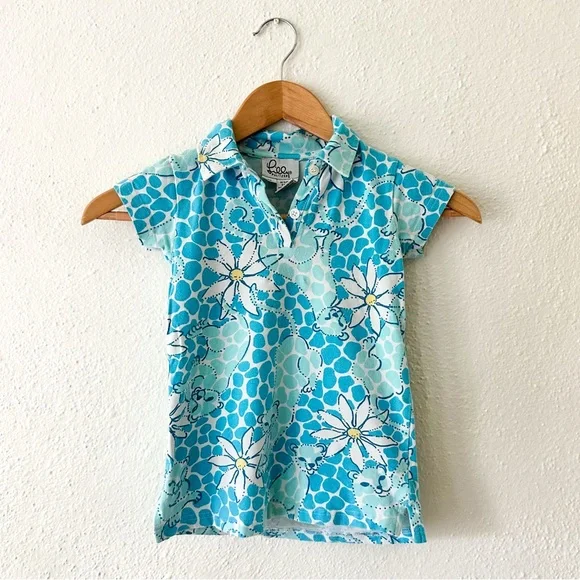 Lilly Pulitzer Toddler Vintage 90s Blue Leopard Lounge Stretchy Polo Dress - Picture 1 of 5